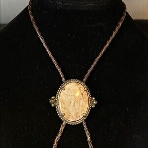 Vintage Bolo Jasper Precious   Stone Pendant Bolo Mens Necklace Stone Pristine